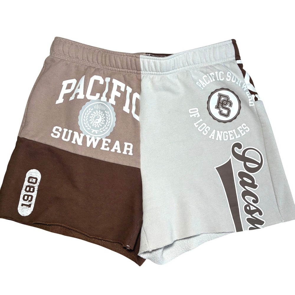 PacSun Colorblock Graphic Sweat Shorts Baggy Patchwork Neutral Streetwear Medium
